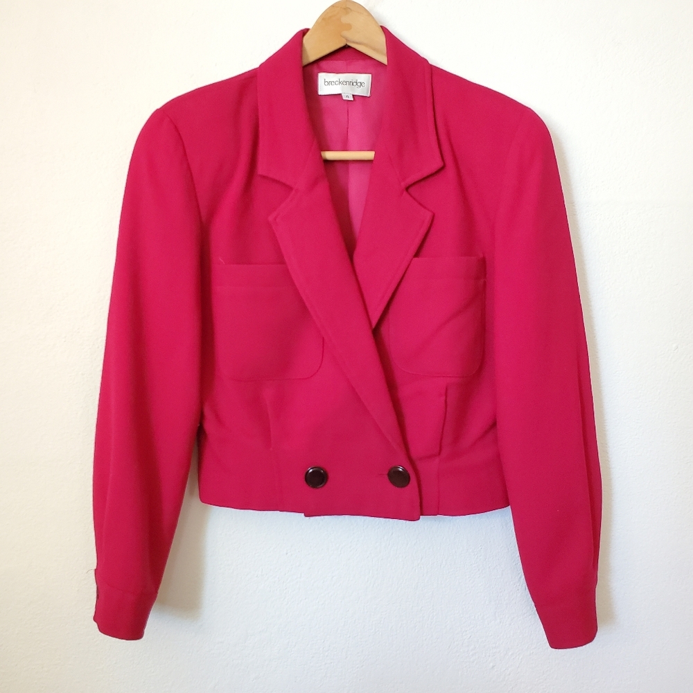 Vintage Red 80's Crop Union USA Made Wool Blazer